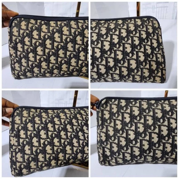 Authentic CHRISTIAN DIOR Vintage Monogram Wristlet Clutch Navy Blue/Beige - Picture 12 of 14